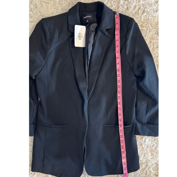 Zenana Women's Size M Black Open Front Classic Sleek Blazer Jacket #0321 - Picture 11 of 13